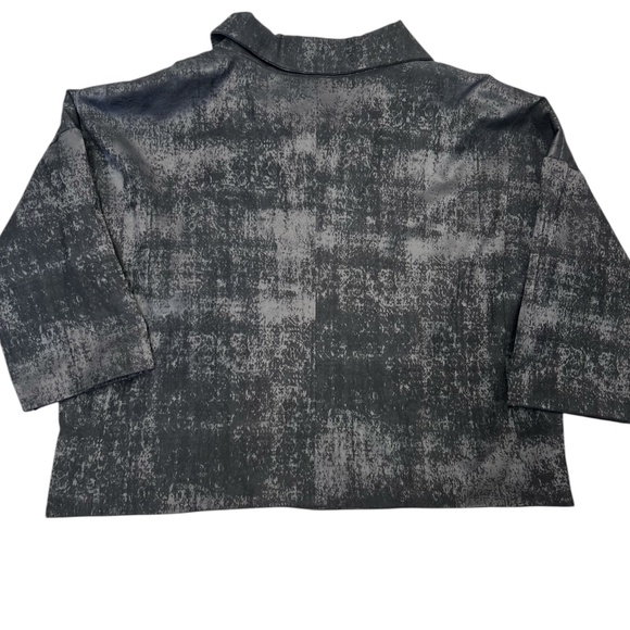 Eileen Fisher Charcoal Grandeur Jacquard High Collar Line Blazer Jacket Snaps M - Picture 3 of 11